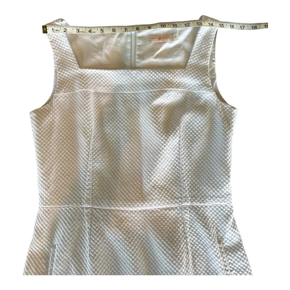 Tory Burch Cotton Pique Square Neck White Mini Dress Sz 6 Minimalist Casual